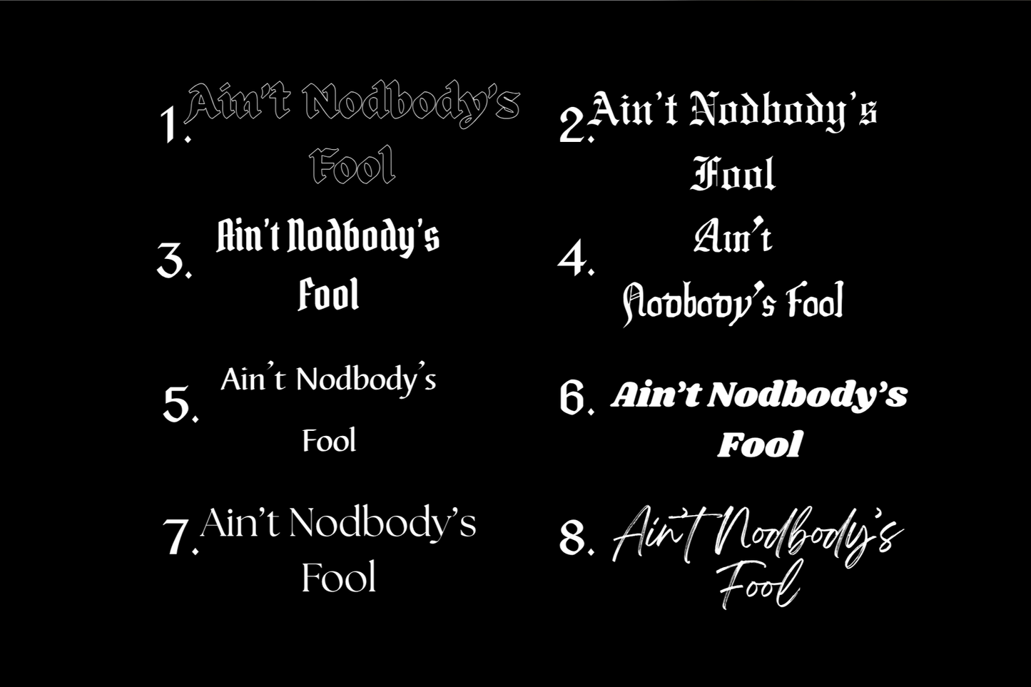 Schriftstil-Muster Ain’t Nodbody’s Fool